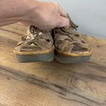 Fly London  Yapi Metallic Gold Leather Ghillie Wedge Sandals Photo 3