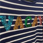 Mesh + Lace Navy Striped Rainbow Sequin Fun Vacay Destination Long Sleeve Top Size M Photo 1