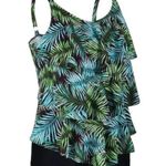 Women's Plus Size White Green Leaf Tankini Swimsuit Top Size 18 NWT #0674 Blue Photo 1