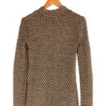 ZARA  Shimmery Fitted Knit Long Sleeve Lined Midi Dress Mock Neck Stretch S Brown Photo 6