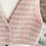 ZARA NWT Vest Tweed Cropped Pink Green Plaid S Pastel Y2K Festival Preppy Chic Photo 6