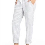 Athleta  Linen Stripe Crop Pant Stretch Waist Drawstring White Summer Beach 14P Photo 0