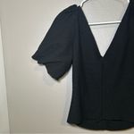 Free People  Cupcake Black Ruched V Neck Puff Sleeve Boho Top Women’s Size Small Photo 6