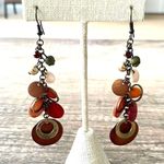 Red Brown Gold Disc Bead Dangle Earrings Photo 1