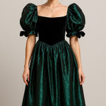 Laura Ashley Vintage Green Velvet and Taffeta Dress - Size 14 Photo 0