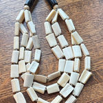 Vintage Cream & brown rectangular Beaded 4 strand Necklace, boho, festival, Black Photo 0