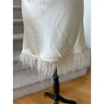 We Wore What Cream Ecru Satin Cowl Draped Halter Backless Feather Mini Dress Photo 6
