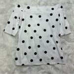 Loft Off-the-Shoulder Black and White Polka Dot Short Sleeve Top NWT Photo 2