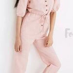Madewell NEW  Linen-Blend Puff-Sleeve Tassel-Tie Jumpsuit,‎ size M Photo 0