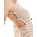 Bershka Lace-Up Back Crochet Knit Mini Dress in Tan (X-SMALL) Photo 3