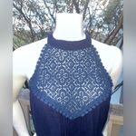 A'Gaci A’GACI Navy Blue Romper Lace Line Slit Back Stretchy Short Sleeveless size small Photo 2