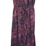 Elan  Satin Paisley Strapless Cropped Wide Leg Jumpsuit in Navy/Pink Photo 0