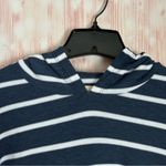 Chaser Navy Blue Striped Mixed Media Blouson Sleeve Pullover Hoodie Photo 3