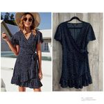 Relipop  Short Sleeve Blue Polka Dot Ruffle Mini Wrap Dress Junior Large Like New Photo 1