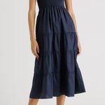 Quince NWT Smocked Midi Dress Navy Women's Size S (100% Organic Cotton) Photo 0