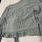 American Eagle Boho Puff Sleeve Tie-Front Crop Blouse Women’s Medium Sage Green Photo 8