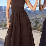 Boston Proper  Womens High Neck‎ Tiered Open Back Maxi Dress Brown Size 8 NWT Photo 0