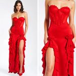 Miss Circle Talia Red Satin Lace Corset Maxi Dress Medium Photo 1