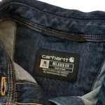 Carhartt Womens Relaxed Fit Denim Button-Down Shirt M Cotton Blue pocket outdoor Photo 4