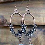 Antique copper freshwater Pearl dangle drop lightweight earrings boho indie Photo 0