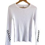 Revolve John + Jenn NEW Ribbed Lace Up Long Sleeve Crew Neck Sweater Top White Medium Photo 0