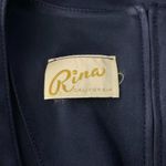 Vintage 80s Rina Stretch Knit Short Sleeve Top S Navy Blue V Neck Back Zipper Photo 5