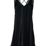 Free People  One Adella Slip Dress Black Lace Mini XS Boho Festival Ruffle Hem‎ Photo 4