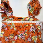 Kourt Aria Linen Tropical Short Dress Pockets Fruit Bird Medium Orange Photo 12