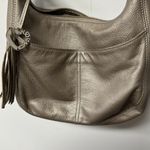 Brighton Barbados Zinc Pearl Pebbled Ziptop Leather Shoulder Hobo Bag Photo 2