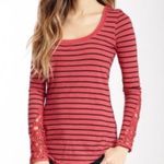 Free People  Coral Red Striped Shirt Size XS Photo 0