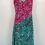 Saloni Aggie Silk Ruffled Floral Midi Dress Asymmetrical Pink Red Teal Green 8 Photo 7