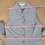 Grace Sleeveless Dress Blue Striped Midi Buttton Front Cotton Blend Tie Waist 6 Photo 6