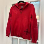 Eddie Bauer Vintage Cotton 1/4 Zip Wine Red Knit Sweater Boho Winter Size Medium Photo 2