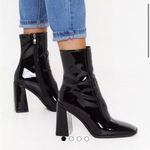 Nasty Gal Size 6 Black Patent Square Toe Flare Heel Boots Zipper Side Photo 0