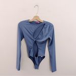 Edikted Cut Out Key Hole Blue Long Sleeve Bodysuit Photo 5