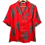 Their Nibs Red Peacock Feather Satin Pajama Set Button Top & Pants Photo 1