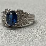 Sterling Silver 925 Oval Blue Sapphire Diamond Halo Elegant Engagement Ring Photo 7