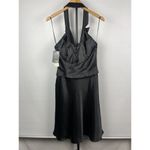 La Femme  Black Satin Collared Halter Formal Beaded‎ Cocktail Mini Dress Size S Photo 5