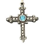 Avon Silver Tone Ornate Cross Pendant Blue Rhinestone Necklace Religious Photo 2