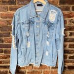 Pretty Little Thing  Blue Distressed Destroyed Denim Jean Jacket Women's Size 1X Photo 1