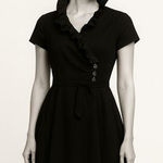 Julian Taylor Vintage New York Black Ruffle Collar Jeweled Button Dress Size 12 Photo 0