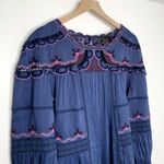 Johnny Was Reina Midi Dress Womens Large Linen-Blend Blue Embroidered Photo 6