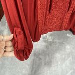 Democracy  Embroidered‎ Women Peasant Top XL Roll Tab Sleeves Red Cottage Stretch Photo 3