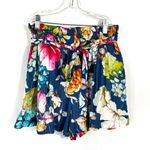 Lavender Brown Blue Floral Linen Blend High Rise Tie Waist Paper Bag Shorts S Photo 0
