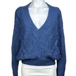 Urban Outfitters  LARGE Blue Chunky Cable Knit Long Sleeve V-Neck Sweater Top Photo 0