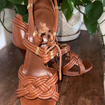 Tory Burch Audrianna Knotted Leather Heeled Sandals Dressy - Tan Size 8M Photo 0