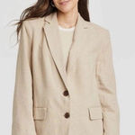 A New Day Linen Blazer Womens Medium Tan Oversized Preppy Coastal Beachy Career Photo 0