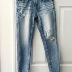 Moussy Denim Mid Rise Distressed Busted Knee Raw Ankle Hem Skinny Jeans 25 Blue Photo 0