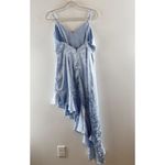Lulus  Love It Light Blue Satin Floral Jacquard Asymmetrical Midi Dress Blue M Photo 2