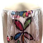 Crimson Ivy Off Shoulder Blouse Flower Print Rhinestone Accents Sz S Multicolor White Photo 2